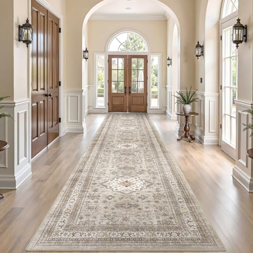 Cotiled Vintage Living Room Area Rug 3x12 - Large Soft Washable Oriental Traditional Distressed Farmhouse Rugs for Bedroom - Indoor Floor Accent Carpet for Home Office House Decor-Beige by cotiled - Used condition - CA$78.16