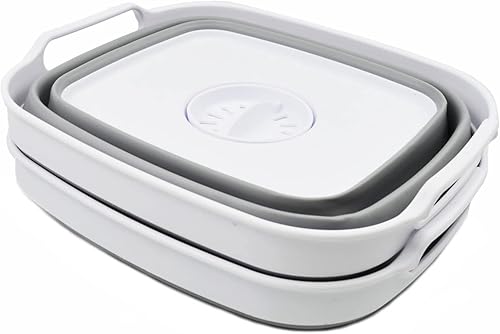 Miniatura 4 de SAMMART Plato plegable de 7.5 L (2 galones) con tapón de drenaje, lavabo plegable, bañera portátil para lavar platos, ahorro de espacio y