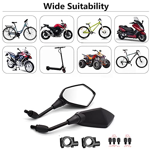 Motorcycle Rear View Mirror Adjustable Side Convex Mirrors With 8Mm 10Mm Bolt Universal 7/8” Mount Clamps For Handle Bar Of Motorbike (Black) #TOP5