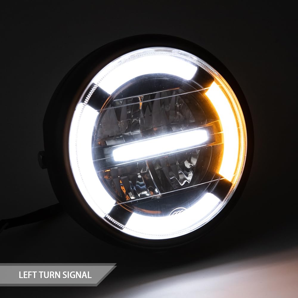 Motorrad scheinwerfer Universal 6,8" LED-Scheinwerfer mit Tagfahrlicht Blinklicht für Cafe Racer Bobber Chopper Frontscheinwerfer