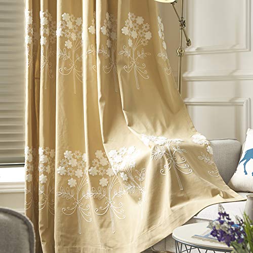 Blackout Curtains Cotton Linen Stereoscopic Flower Curtain Embroidered Pencil Pleat Curtains,for Bedroom Living Room Kids Room Kitchen,Yellow,W170xL140cm*1piece