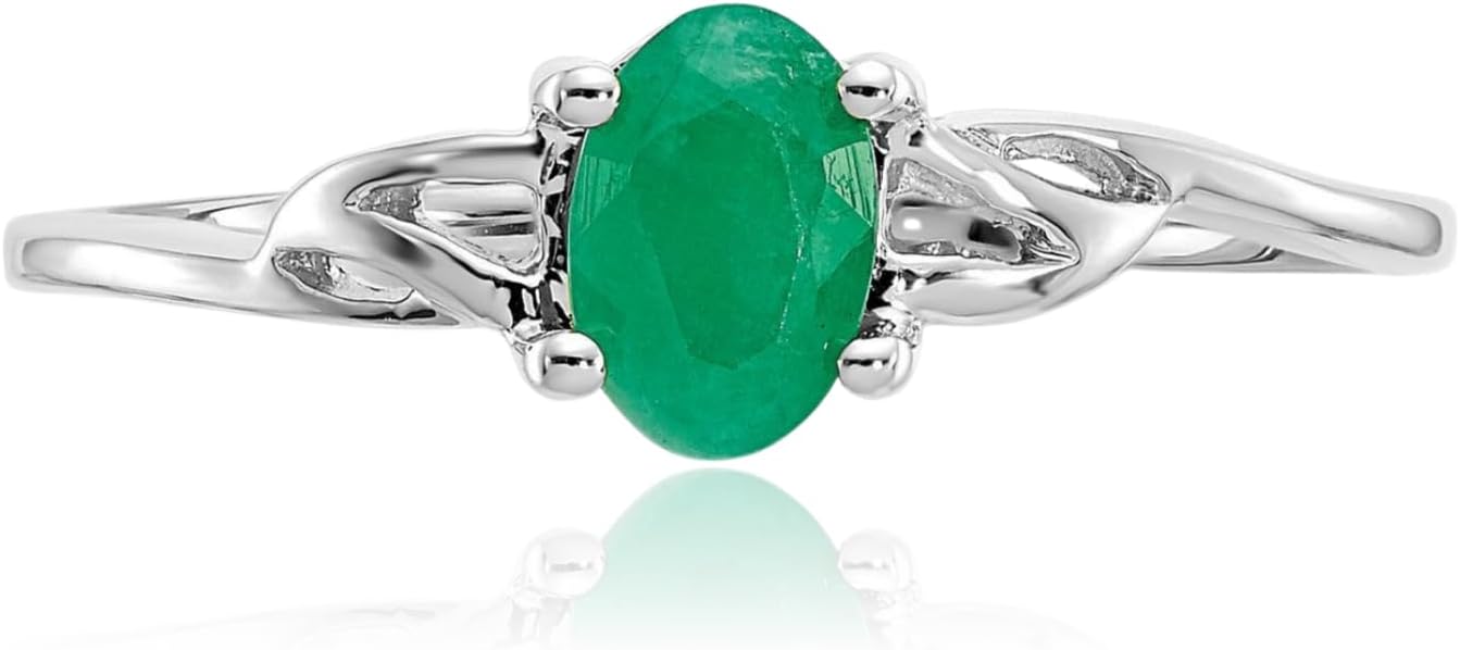 IceCarats 10K Solid White Gold 0.45 carat Green Emerald Twisted Solitaire Ring Oval Cut, Natural, Prong Set