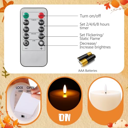 Image of 3 Pcs 6 /8 /12 inch Fall Vintage Flameless LED Candles Decorations for Home