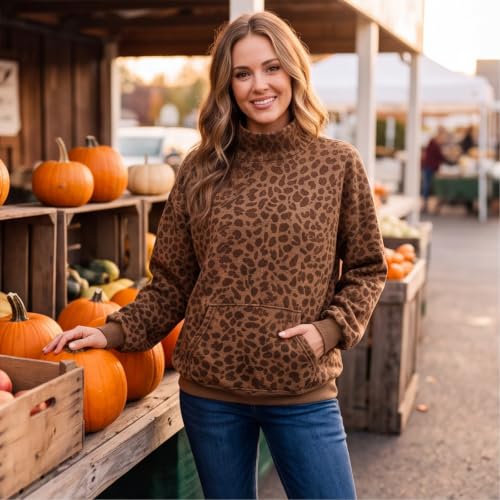 Leopard Sweatshirt for Women Crew Neck Long Sleeve Oversized Pullover Tops - image 3