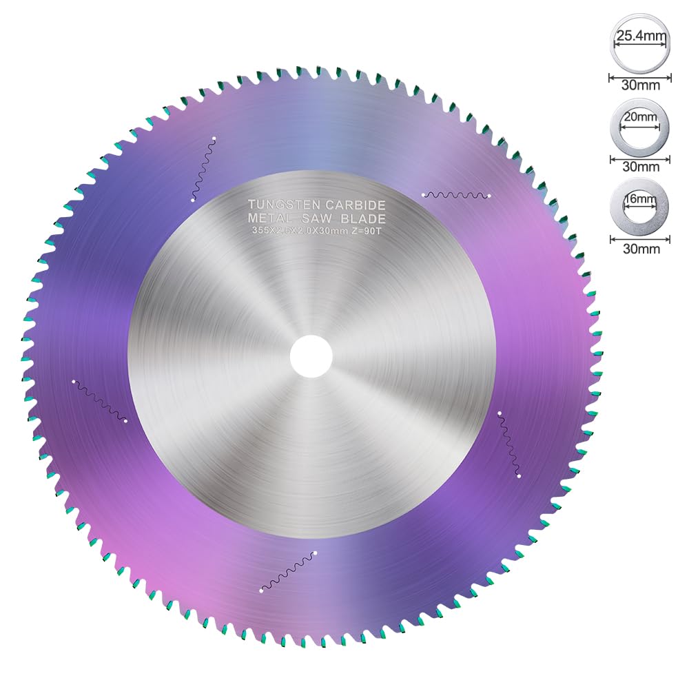 Lama per sega circolare, 355 x 30 mm, per metallo, acciaio, ferro, 90 denti, in metallo duro, rivestimento ULTRA, per sega circolare da tavolo, sega, troncatrice, sega circolare da tavolo HM