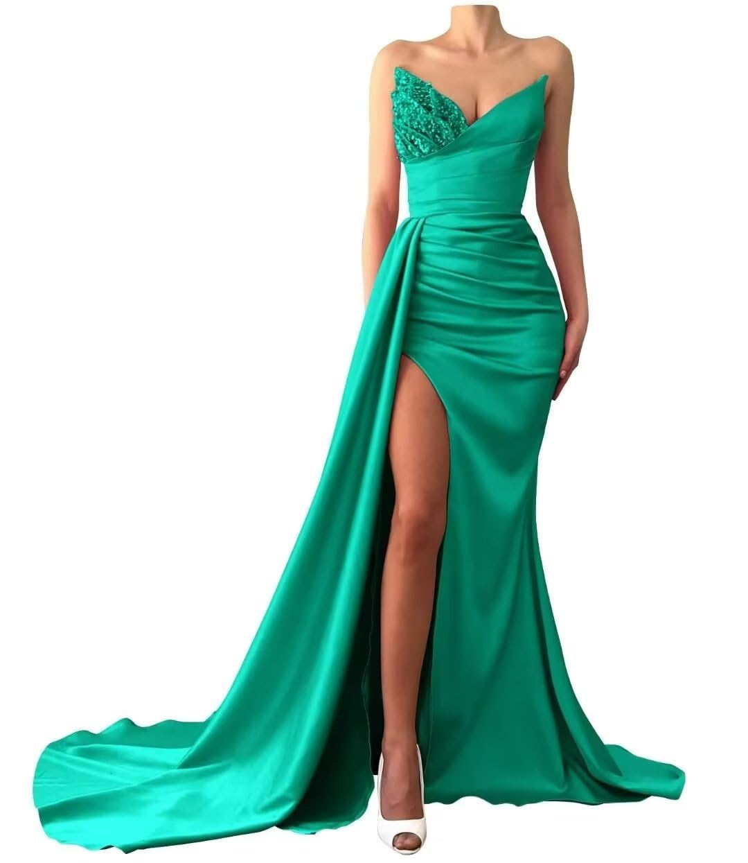 Beaded Prom Dresses 2025 Strapless Mermaid Spakly Formal Dresses Evening Gowns with Slit