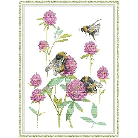 Cross Stitch Kits Bees Flowers Animal for Adults Kids & Beginners Pre Printed or NOT, ABEUTY DIY 14 Count Embroidery Sewing Starter Kit Stamped or Unstamped Needlework Home Decor Cover