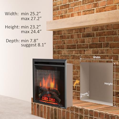 Image of PuraFlame Western Electric Fireplace Insert with Fire Crackling Sound, Remote Control, 750 /1500W, Black, 25 63 /64 Inches Wide, 23 3 /16 Inches High