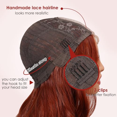 SHINLEA Auburn Wig for Women, 26 Inch Long Wavy Lace Hairline Middle Part Natural Looking Synthetic Heat Resistant Fiber Wigs for Daily, Party, Halloween and Cosplay, Auburn - image 3