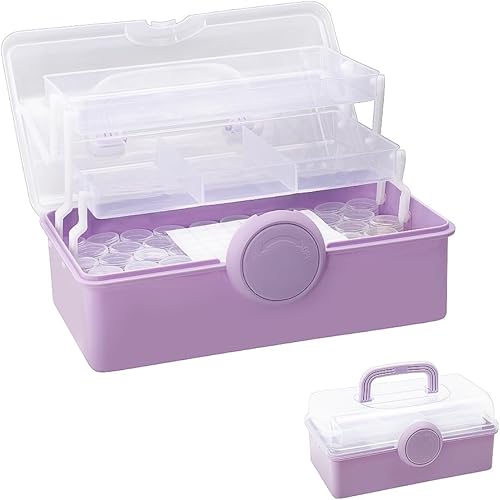 Caja de almacenamiento multiusos de tres capas de 11 pulgadas, caja de herramientas, con 57 rejillas de cuentas, caja de almacenamiento y estuche de