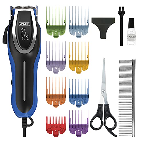 WAHL Pet Clippers, U-Clip Dog Grooming Kit with Colour Coded Combs, Full Coat Grooming Clippers for Dogs, Low Noise Corded Pet Clippers, Sharp Cutting Steel Blades