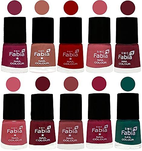 Image of SMC Fabia ALL IN ONE (PACK OF 10), Long Lasting Glossy Nail Polish, 6 ml Each, All Vibrant Colours,02399