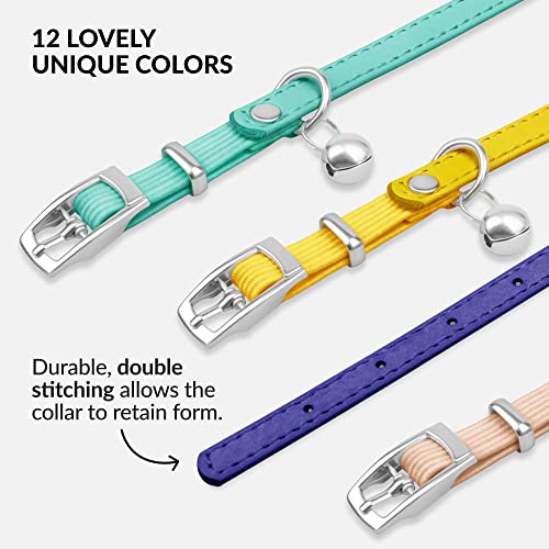 Image of CollarDirect Leather Cat Collar, Animal Collar with Elastic Safety Strap and Bell for Boy, Girl, Kitten (Neck Fit 6 inch-7 inch, Purple)