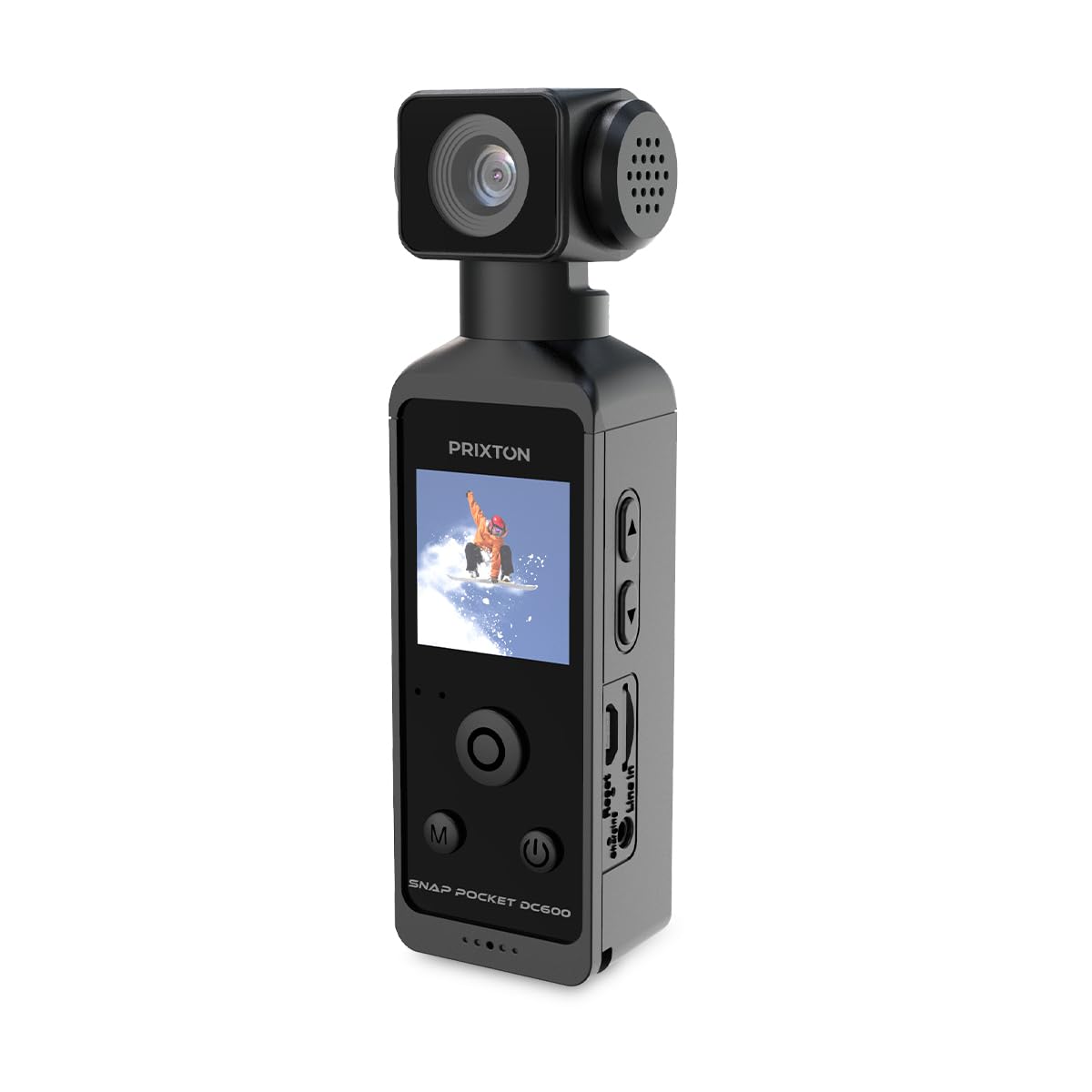 PRIXTON Cámara Vlogging WiFi Snap Pocket, Cuerpo Giratorio 270º, Pantalla 1.3", Resolución 5K y 50MP, Estabilización Avanzada EIS, Carcasa Sumergible 30 Metros, Autonomía 1.5h, Tarjeta SD hasta 256GB