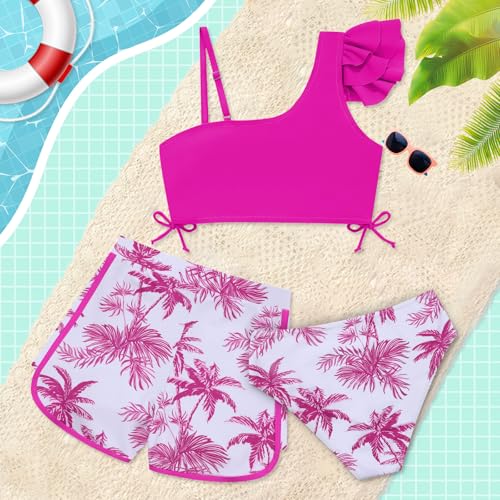 Weixinbuy Girls Swimsuit 3 Piece Bathing Suit for Teens Kids Ruffle Swimwear Tropical Floral Print Bikini Set for 9-16T3