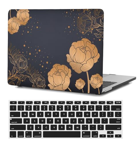 Funda MacBook Pro 13 A2338 A2289 A2251 A2159 rígida carcasa flor dorada