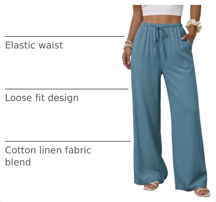 Image of Duyang Womens Cotton Linen Palazzo Pants Drawstring Elastic Waist Casual Wide Leg Trousers with Pockets