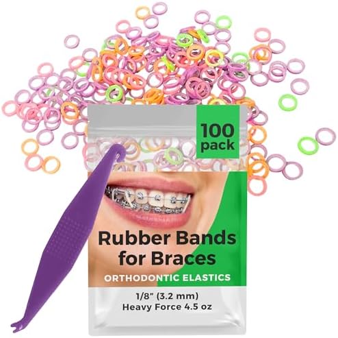 Orthodontic Rubber Bands for Braces, 1/8in Heavy, 100 Pack, Neon