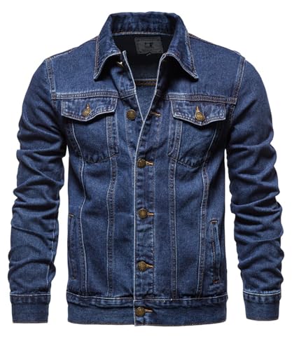 Btmpmcs Veste en Jean pour Hommes Jacket en Jean Vintage The Trucker Veste Denim Jacket Blouson Cowboy à la Mode Motard Décontractée Denim Rider Manteau de...