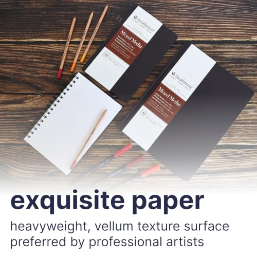 Image of Strathmore 400 Series Mixed Media Paper Art Book, Matte Brown Cover, Natural White, Hardbound, 24 Sheets, 8.5x11 inch