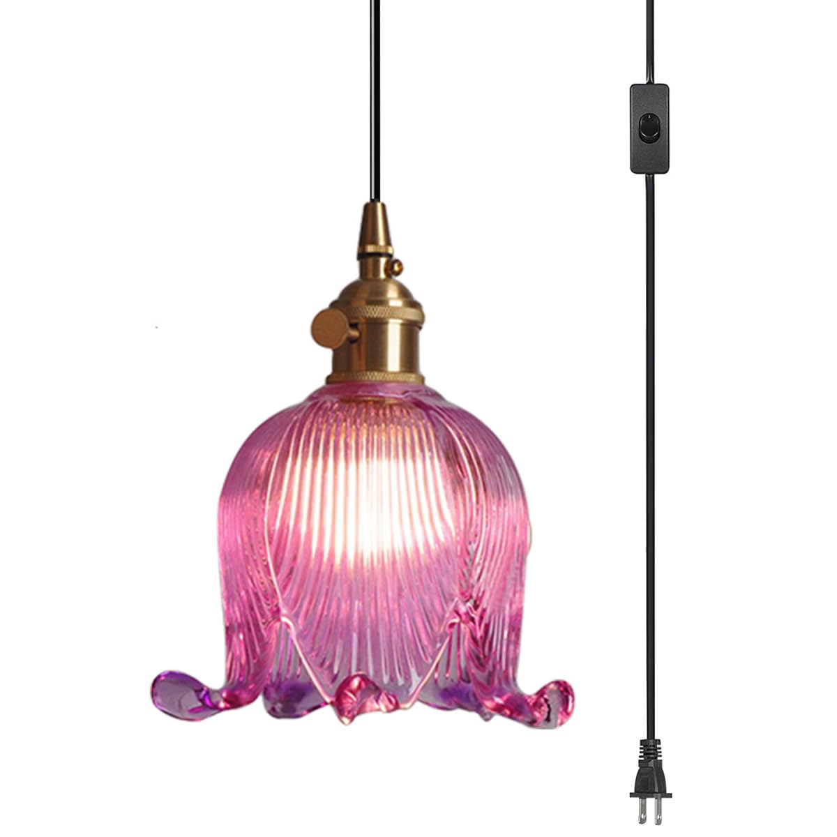 Qufute Hanging Swag Plug in Pendant Light Flower Shaped Purple