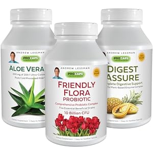 ANDREW LESSMAN Complete Digestion Kit – 270 Capsules – 3-Product Bundle: 90 Capsules Each of Digest Assure, Aloe Vera-200 and Friendly Flora Probiotic, for Targeted Support to The Digestive System