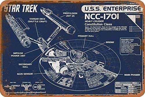 Star Trek Enterprise Blueprint Letrero de chapa vintage, pintura de hierro, letrero de metal retro, placa, arte, decoración de pared, 8 × 12 pulgadas