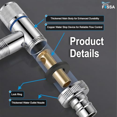 Image of Fossa Galaxy Washing Machine Faucet Stainless Steel - Wall Mounted Water Tap for Toilet, Dishwasher, Laundry, and Kitchen Sink | Space Saving Multi-Use Angle Valve with Easy Grip Control | Silver