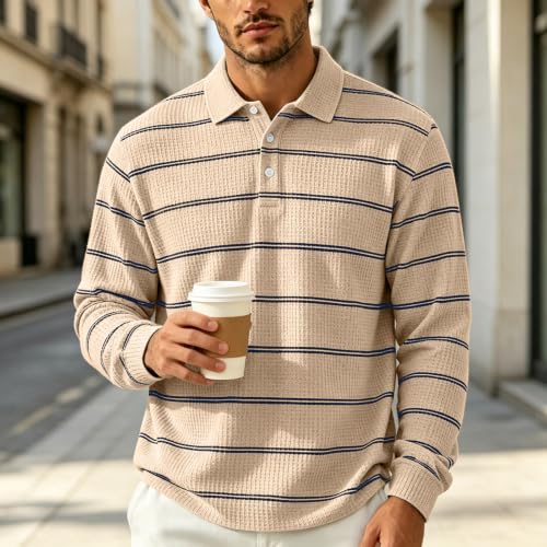 Mens Rugby Shirts Button Collared Henley Mens Waffle Knit Long Sleeve - image 2