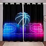 feelingyou Cortinas para ventanas de baloncesto, color rojo y azul, para niños y adolescentes, decoración deportiva, juegos, para dormitorio, ojales, 245 x 140 cm