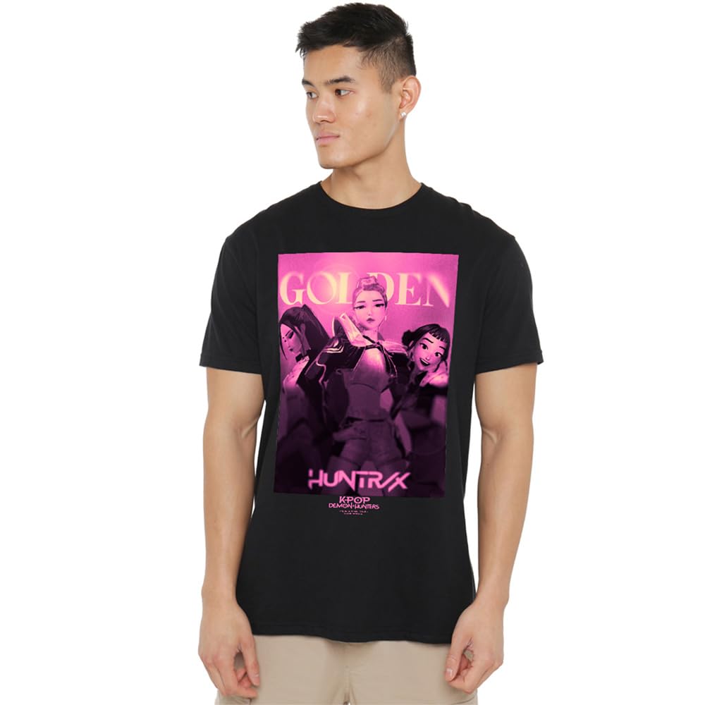 Kpop Demon Hunters Huntrix Golden Poster Pink Unisex T Shirt, Black, XXXX-Large