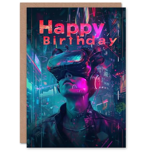 Artery8 Cyberpunk Neon Porträt Vr Zukunft Mann Geburtstagskarte Artery8 Cyberpunk Neon Porträt Vr Zukunft Mann Geburtstagskarte