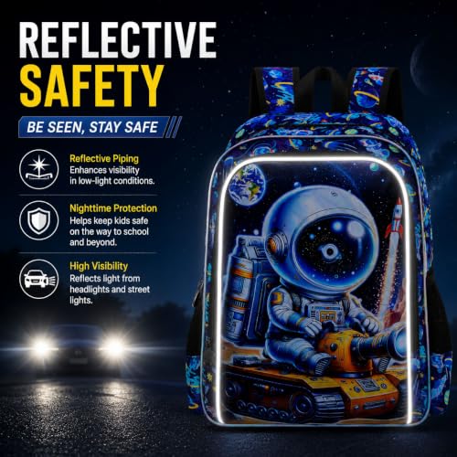 Image of WZLVO 3PCS Astronaut Bookbag for Boys, 16 inch Cool UV Printing Kids Backpack /School Bag with Lunch Box & Pencil Bag for Preschool to Elementary - Astronaut Driving a Yellow Tank