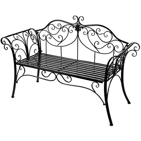 HLC 2 Seater Garden Bench, Metal Outdoor Bench Seat, with Butterfly Pattern Antique Garden Benches Chaise Lounge for Patio Park Path Yard Lawn Work Entryway, 133 * 49 * 90CM Heavy Duty 200kg Max Cover