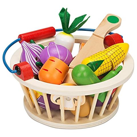 Victostar Magnetic Wooden Cutting Fruits Vegetables Food Play Toy Set with Basket for Kids Cover