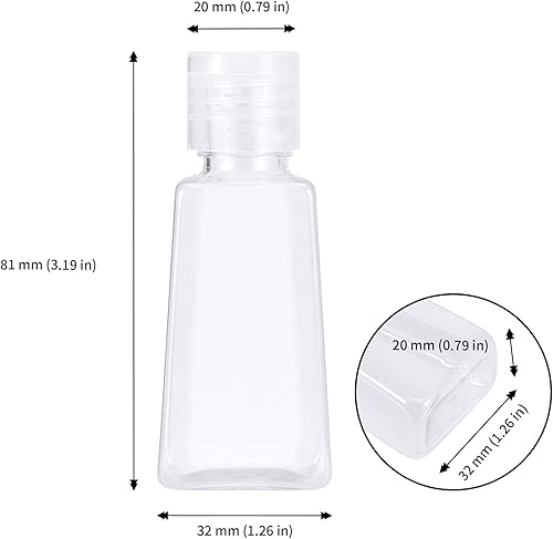 Miniatura 2 de JAPCHET 100 botellas de viaje de plástico transparente de 1 onza con tapa abatible, botellas recargables de tamaño de viaje, pequeños recipientes