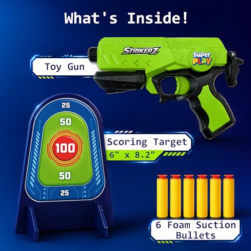 Image of Superplay Strikerz Gun - Foam Bullet Blaster, Gun with 6 Suction Bullets,