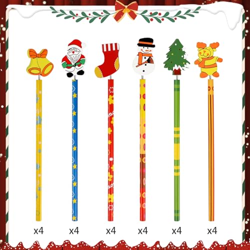 24 lápices navideños con adornos de madera multicolor miniatura 3