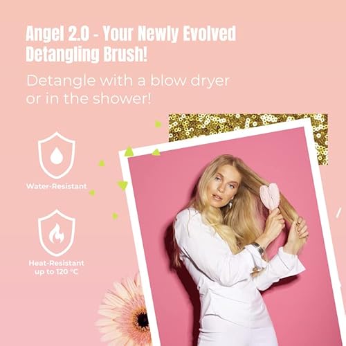 Hair Extension Brush - Anti Static Soft Bristle Paddle Brush For Straight Or Wavy Hair - Angel Wings Shower & Blow Drying Detangler Hairbrushes For Women By Tangle Angel - Gloss Pink #TOP3