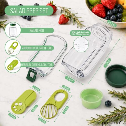 Image of Prepara Salad Set - Herbs n' Greens, Avocado Cool & Salad Pod | BPA-Free, Ideal for Meal Prep, Snacks & Salads, Multi-Function Prep Tools, Includes 2.5 oz Leakproof Dressing Capsule