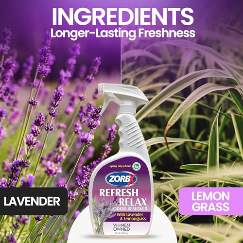 Image of ZORBX Lavender & Lemongrass Spray, 24 Oz - All-Purpose Deodorizer, Refreshes Fabric, Removes Strong Odors, Perfect for Home, Car, Gym, Laundry
