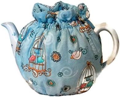 Quilted Teapot Cozy with Blue, White, Red birds on Light Blue for a 5-8 cup teapot #263