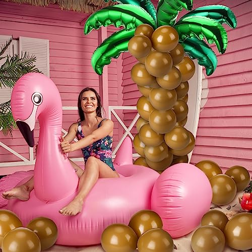Image of 100 Pcs Palm Tree Leaves Balloons Coconut Balloons Set 10 Foil Green Coconut Tree Leaves Balloon 90 Brown Latex for Hawaii Luau Tropical Party Birthday Baby Shower (Stylish Color)