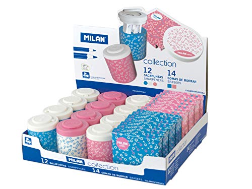 Taille-crayons avec réservoir et gommes Milan Oh La La pour éviter les ratures et débris