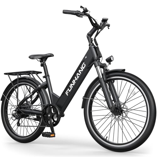 Funhang Electric Bike for Adults, 1000W Peak Ebike, 50Miles 21.7MPH Step Thru Electric Bicycle, 26' Commuter E Bikes with 48V Built-in Removable Battery, Adjustable Stem, 7-Speed, UL 2849 Certified
