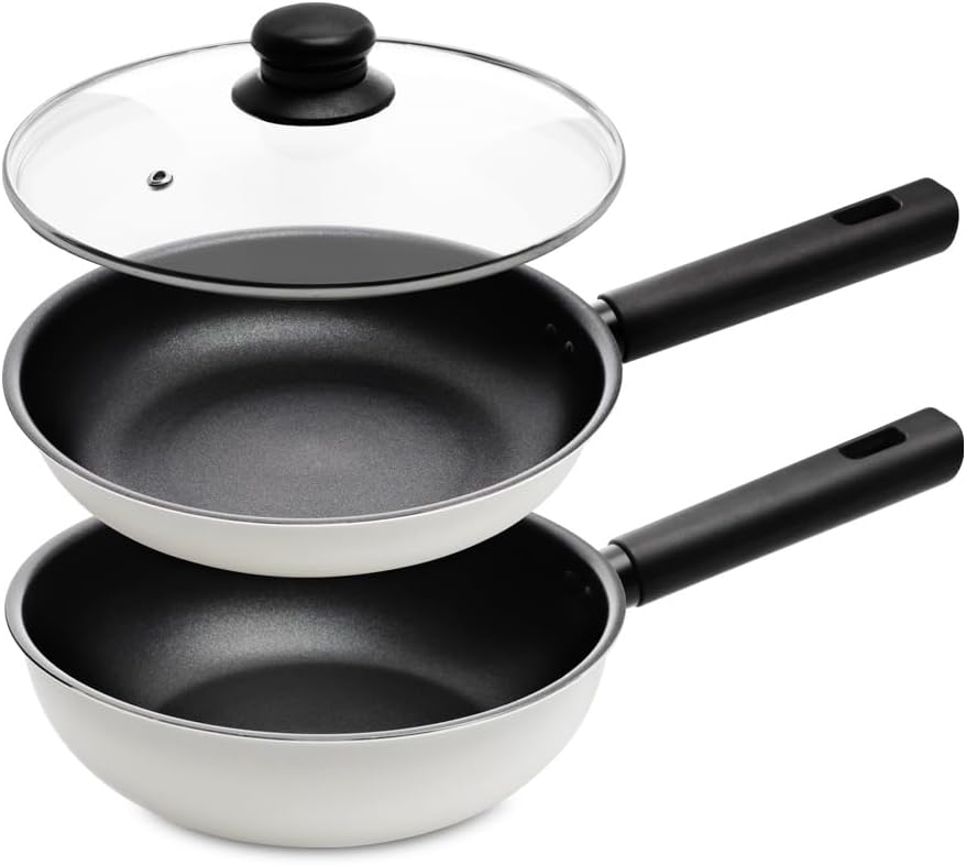 Mini 8-inch Non-Stick Frying Pan Skillet 2 set with Glass Lid, small Egg Pan Omelet Pan, All Stove Tops Compatible