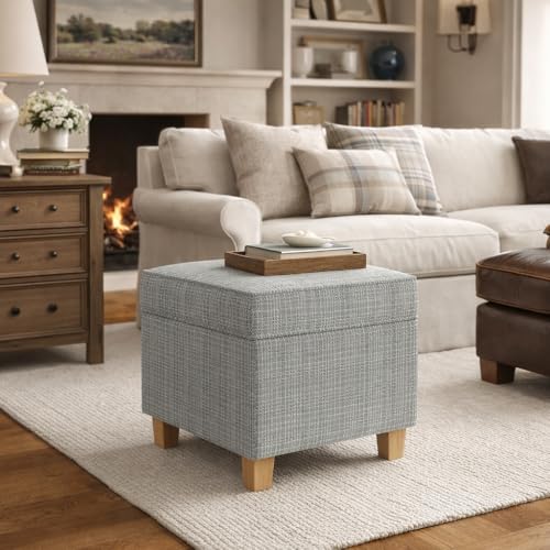 Image of HomePop 18 inch Classic Square Storage Ottoman - Sage Mini Grid Pattern