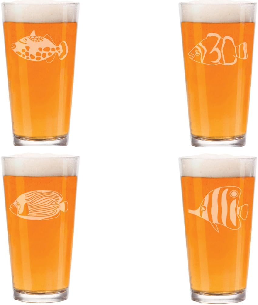 MIP 16 oz Beer Pint Glass Gift Set Of 4 Salt Water Fish Sea Collection