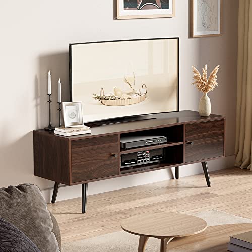 Cozy Castle Mid-Century Modern Tv Stand For 55/60 Inch Tv, Entertainment Center Tv Console With Storage Cabinet And Shelves, Tv Media Stand For Living Room, Bedroom And Office, Brown #TOP4