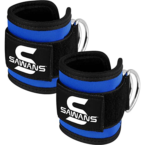 SAWANS Ankle Straps for Cable Machine Attachments Gym Ankle Cuffs with Neoprene Padding Adjustable Glute Kickback Workouts Booty Hip Abductors Leg Curls Exercise for Men and Women (Blue 2Pcs) - Image 2